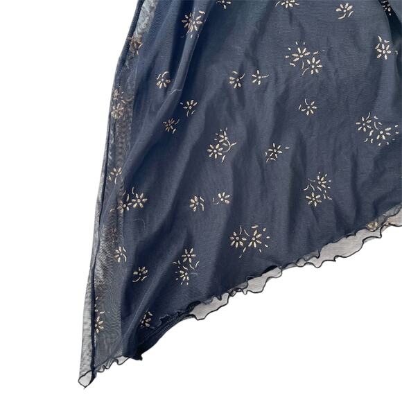 Vintage Party asymmetrical dress with golden floral details, tie straps, sheer - Picture 6 of 8